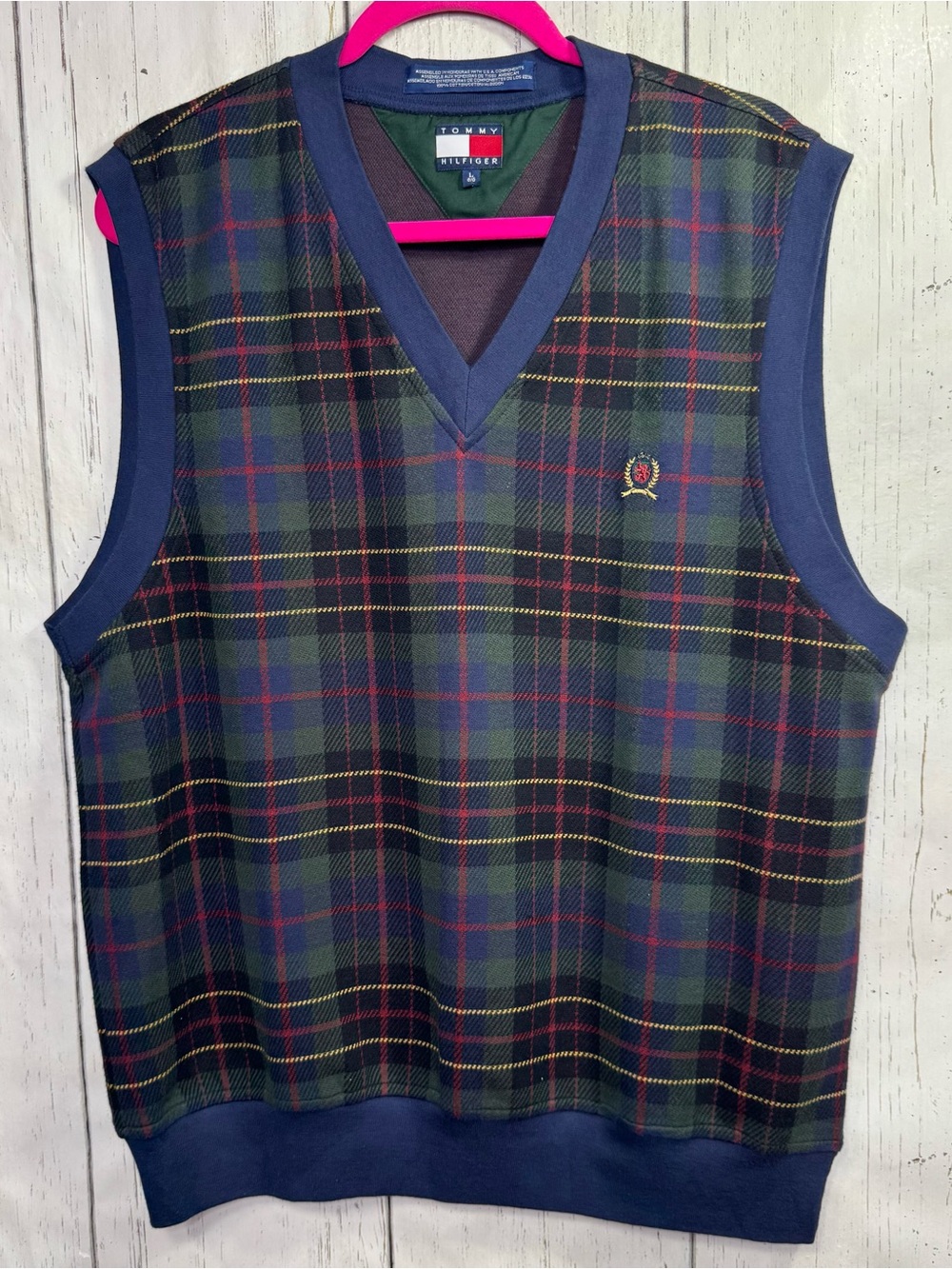 Tommy Hilfiger Plaid Sweater Vest Size L Preppy Dark Academia Tartan Old Money